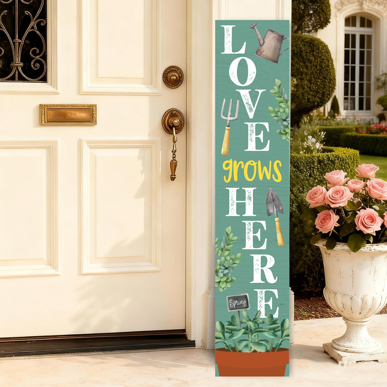 Wooden Large Vertical Love Grows Here Porch Decor, Garden Welcome Standding Sign Garden Decor Sign, Welcome Wall Sign for Yard Porch Farmhouse Door Decoration