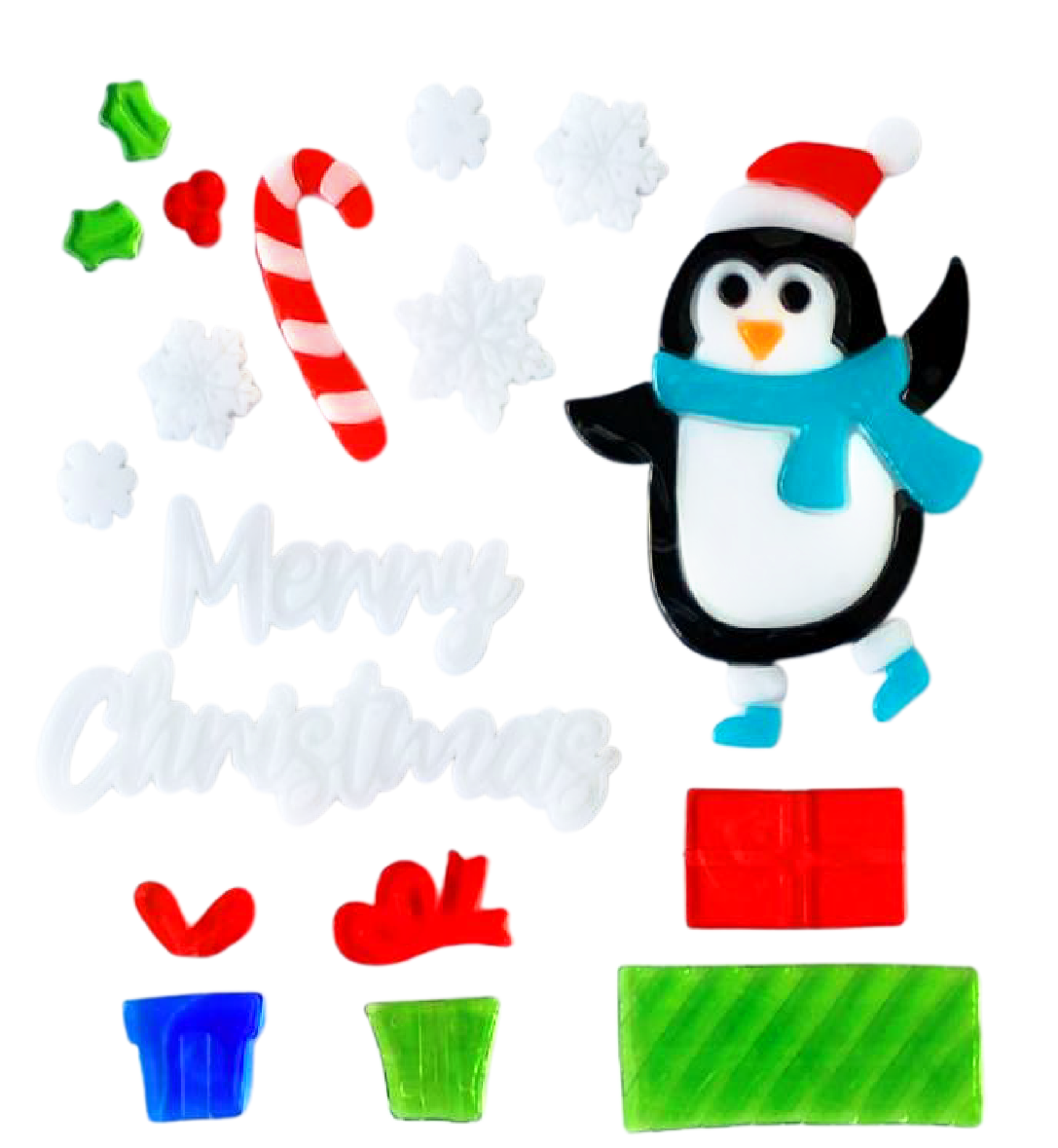 Christmas Gel Window Clings - Xmas Santa Claus Snowman Snowflake Penguin Christmas Tree Gift Window Stickers for Kids