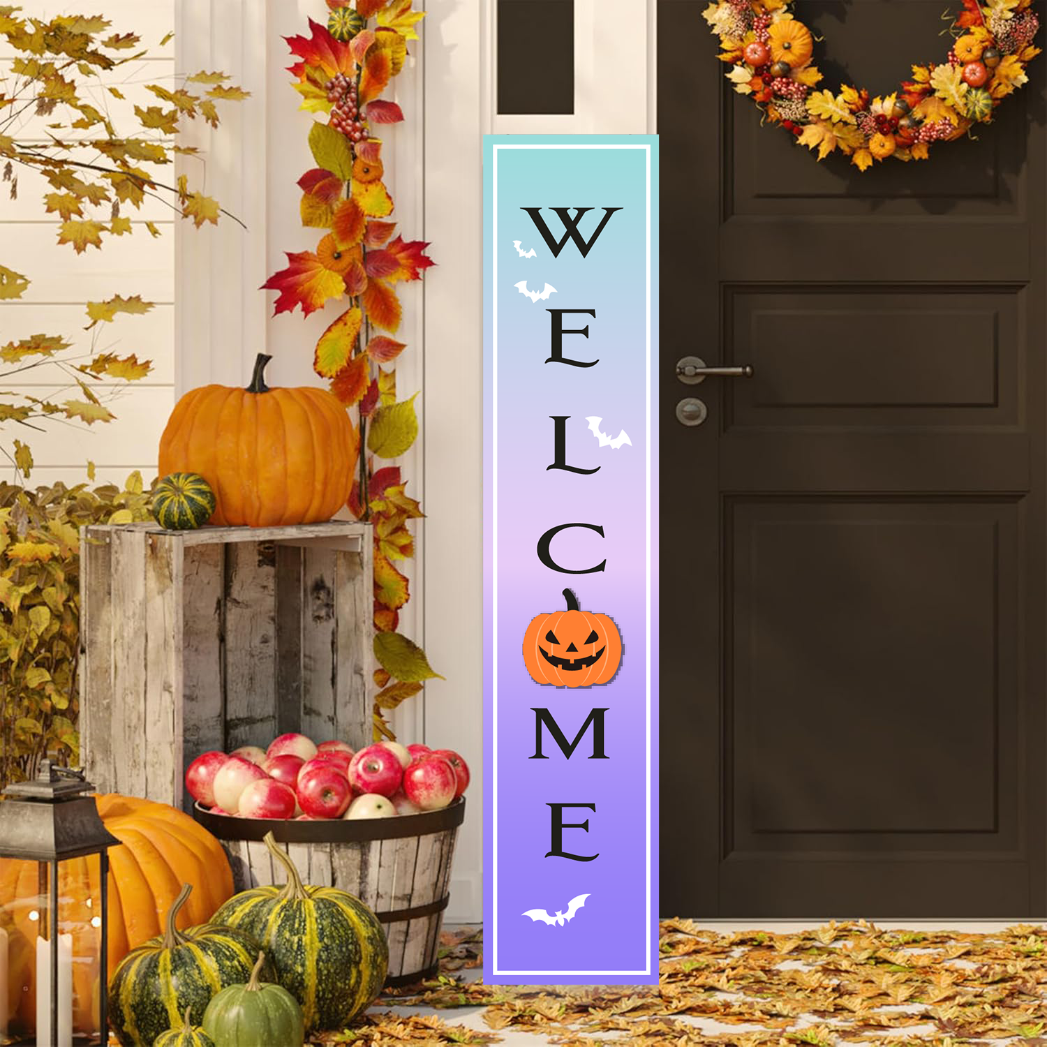 Halloween Sign Halloween Spooky Porch Sign Vertical Wooden Porch Sign for Door Decorations, Farmhouse Hanging Wall Sign for Home Outdoor Garden Decor
