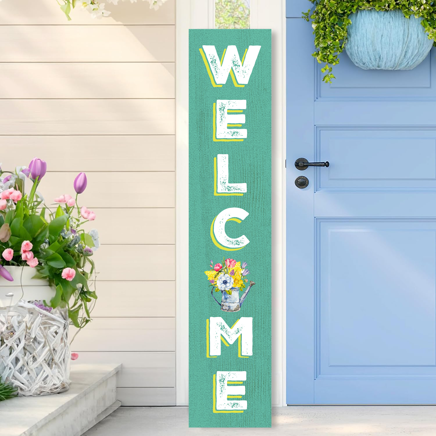 Wooden Large Vertical Love Grows Here Porch Decor, Garden Welcome Standding Sign Garden Decor Sign, Welcome Wall Sign for Yard Porch Farmhouse Door Decoration