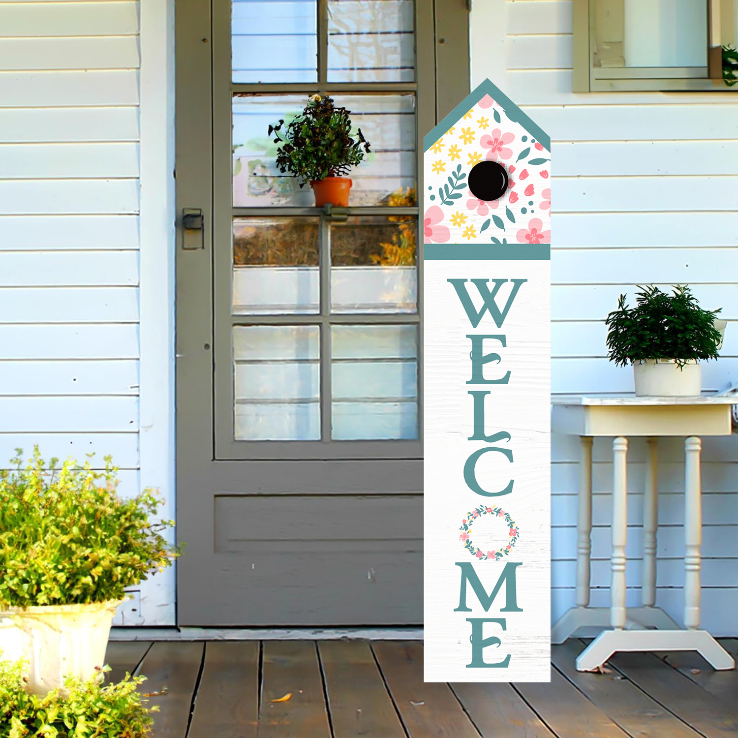 Wooden Large Vertical Love Grows Here Porch Decor, Garden Welcome Standding Sign Garden Decor Sign, Welcome Wall Sign for Yard Porch Farmhouse Door Decoration