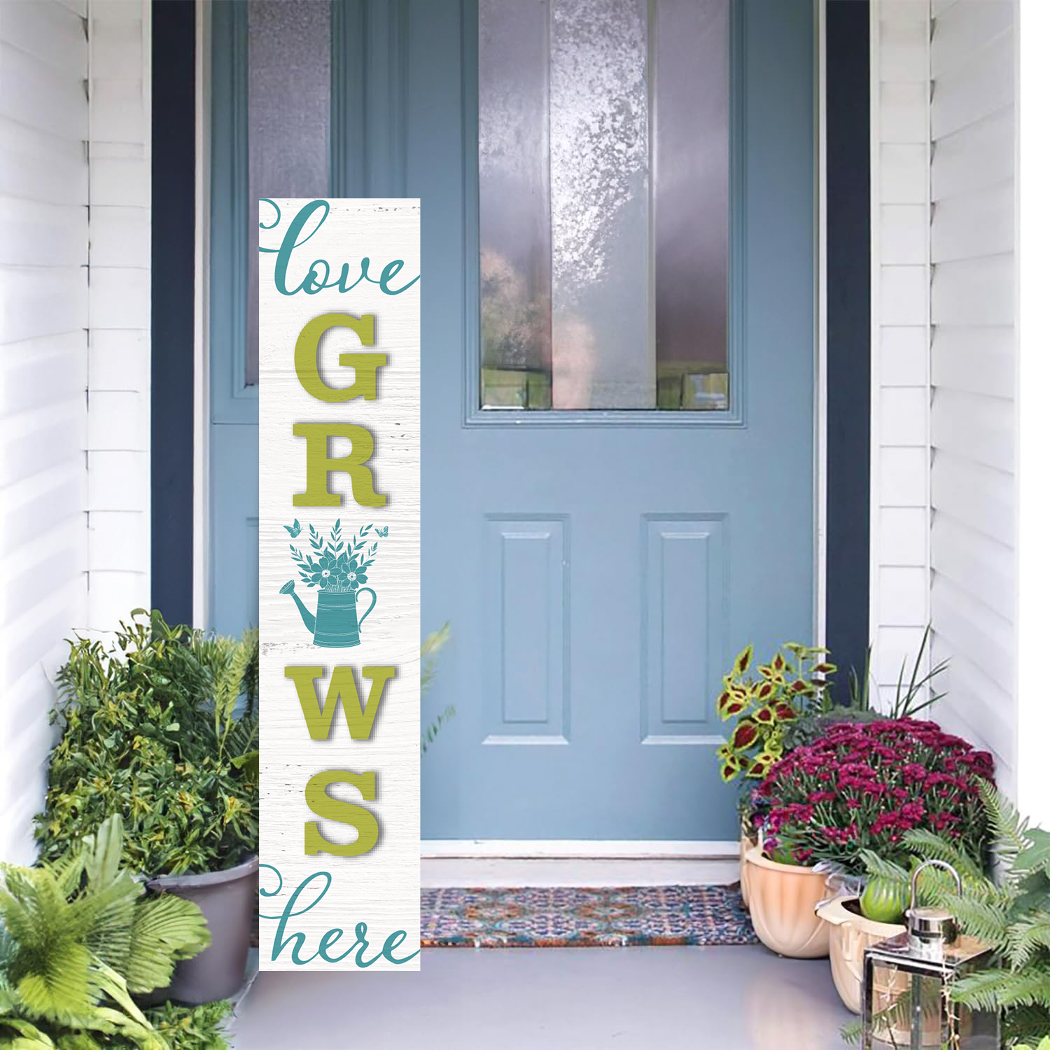 Wooden Large Vertical Love Grows Here Porch Decor, Garden Welcome Standding Sign Garden Decor Sign, Welcome Wall Sign for Yard Porch Farmhouse Door Decoration