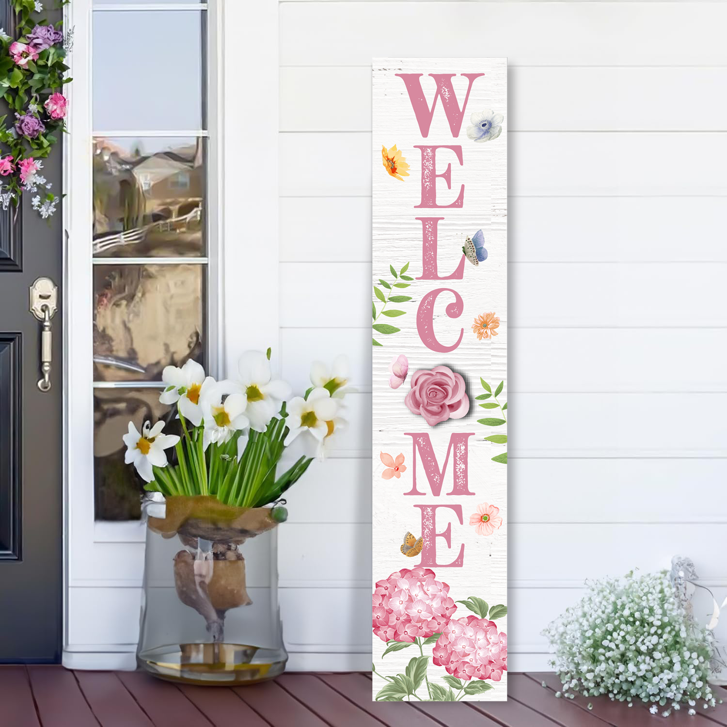 Wooden Large Vertical Love Grows Here Porch Decor, Garden Welcome Standding Sign Garden Decor Sign, Welcome Wall Sign for Yard Porch Farmhouse Door Decoration