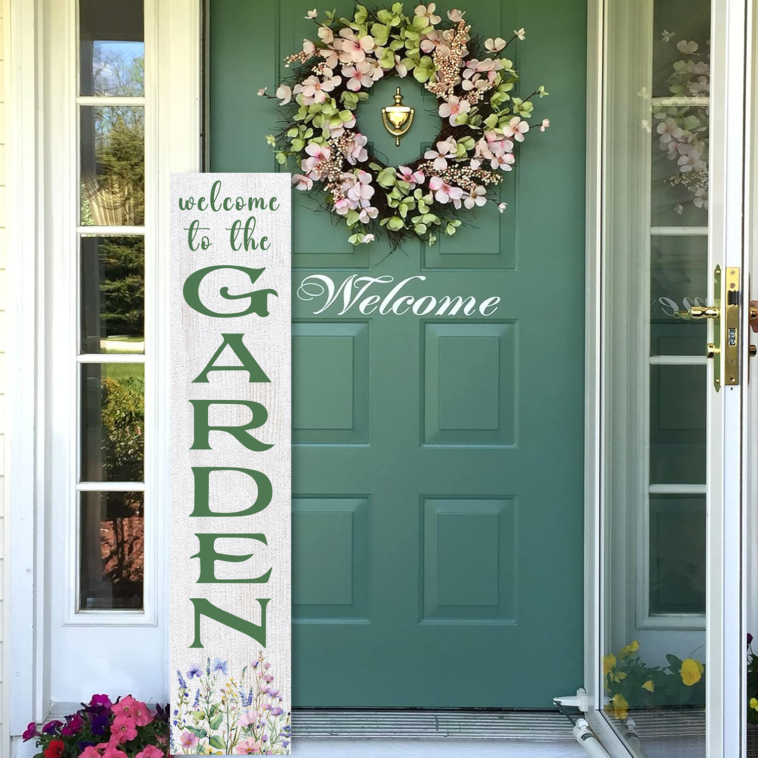 Wooden Large Vertical Love Grows Here Porch Decor, Garden Welcome Standding Sign Garden Decor Sign, Welcome Wall Sign for Yard Porch Farmhouse Door Decoration