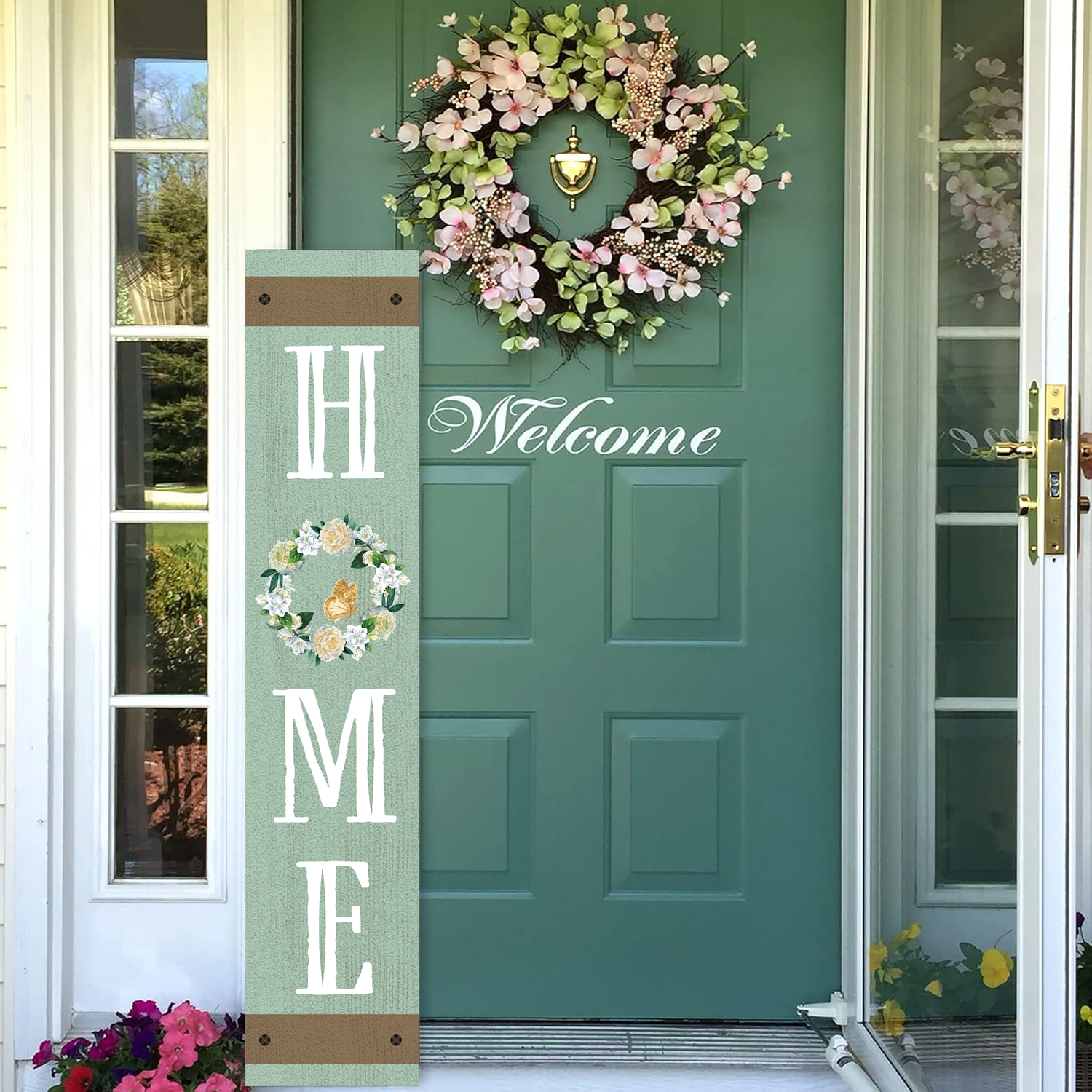 Wooden Large Vertical Love Grows Here Porch Decor, Garden Welcome Standding Sign Garden Decor Sign, Welcome Wall Sign for Yard Porch Farmhouse Door Decoration