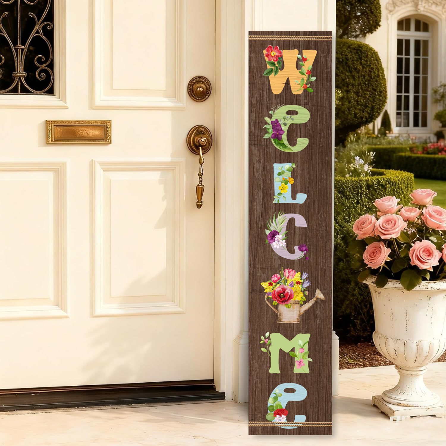 Wooden Large Vertical Love Grows Here Porch Decor, Garden Welcome Standding Sign Garden Decor Sign, Welcome Wall Sign for Yard Porch Farmhouse Door Decoration