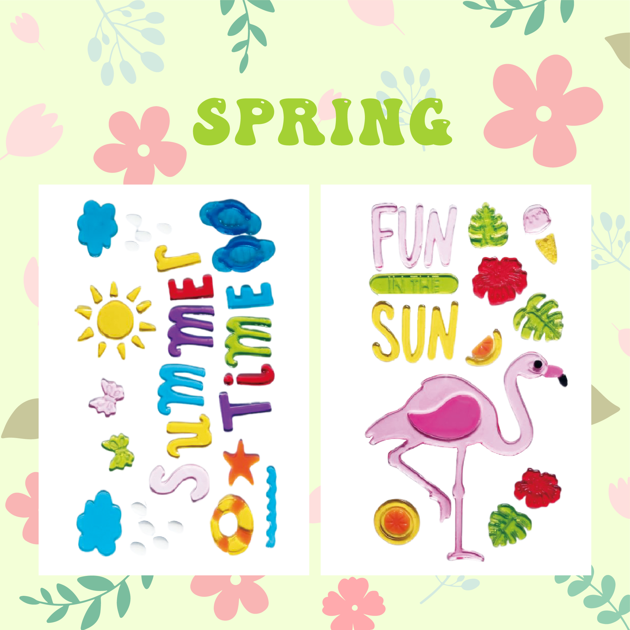 Spring Window Clings Gel, Jelly Window Stickers for Glass Refrigerators Home, Welcome Spring Window Decorations - Flowers Butterflies Bird, Kids‘ Love