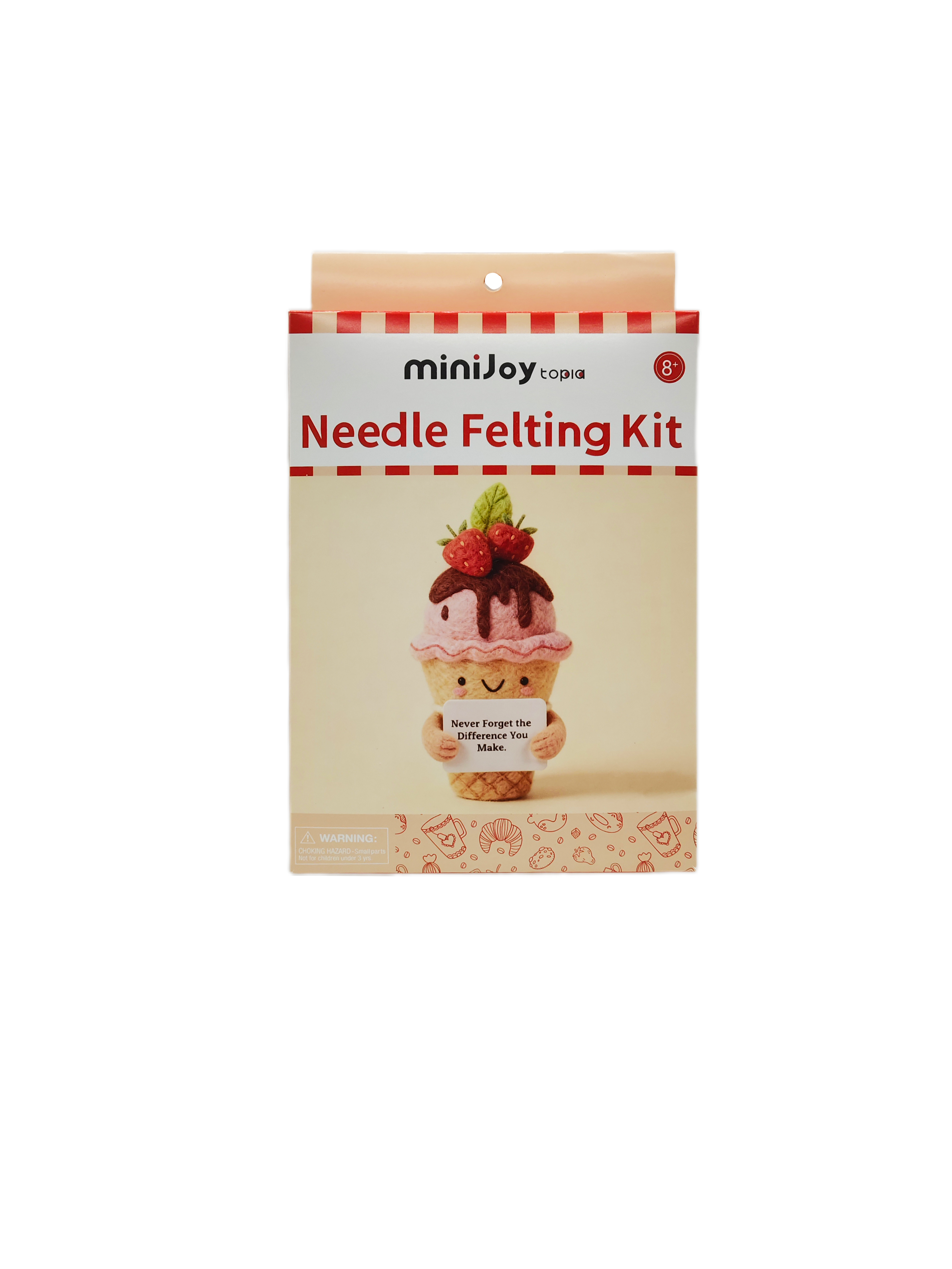 Strawberry Ice Cream Needle Felting Kit, DIY Wool Felt Craft Set with Tools, Foam Mat & Instructions, Beginner Friendly Food Doll Kit, Handmade Decor or Keychain Craft for Adults, Christmas Birthday Gift