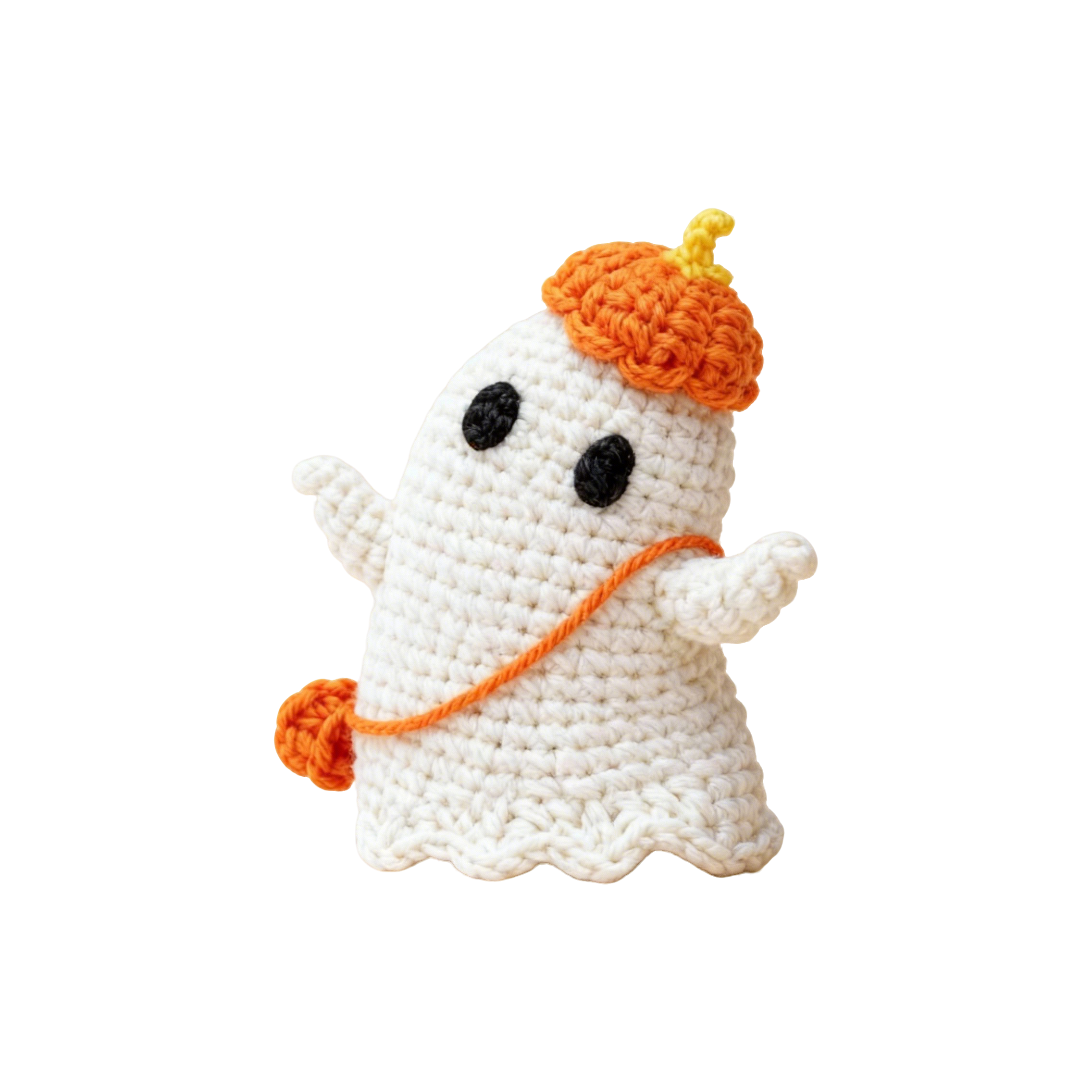Crochet Ghost with Pumpkin Hat Kit, Beginner Friendly Halloween Crochet Kit with Step-by-Step Video Tutorial, DIY Cute Ghost Plush Knitting Supplies, Spooky Season Decor Craft for Adults and Kids