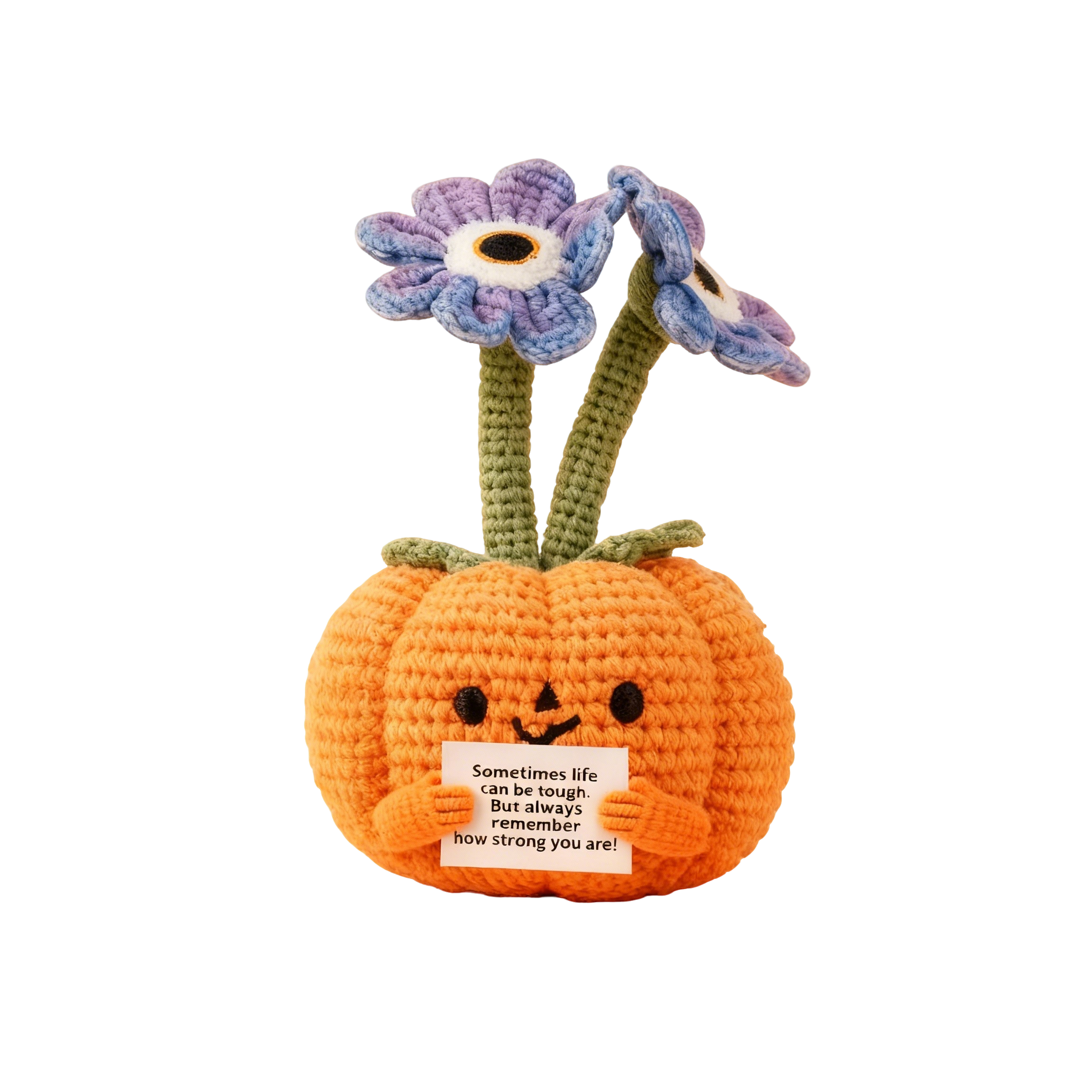 Handmade Crochet Pumpkin Plush with Flowers, 
