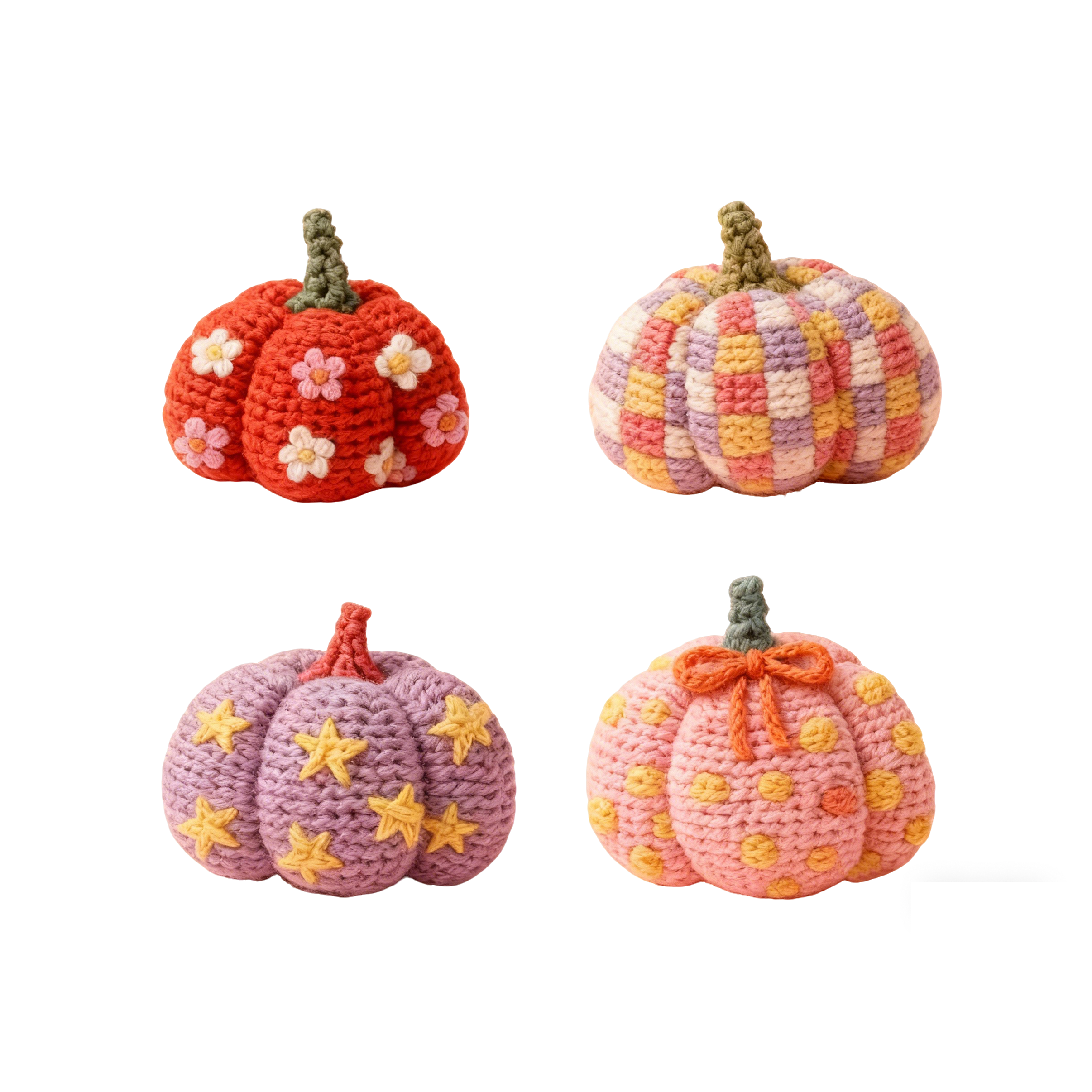  Crochet Pumpkin Kit, Fall Amigurumi Set with Flower, Checkerboard, Star & Polka Dot Pumpkins, DIY Crochet Kit for Beginners with Yarn, Hook & Instructions, Cute Autumn Halloween Thanksgiving Decor Craft Gift for Adults