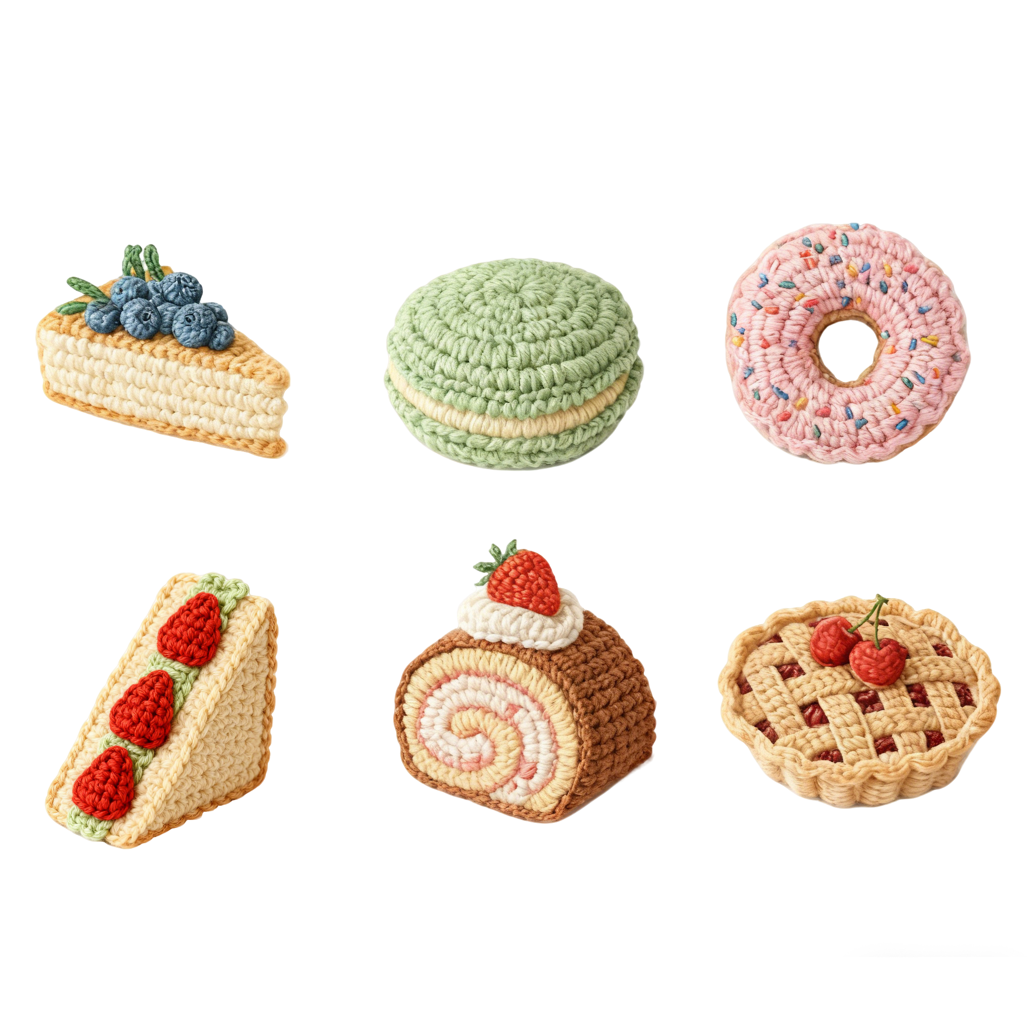 Customizable Food Themed Crochet Kit OEM ODM, Amigurumi Dessert Cake Donut Macaron DIY Knitting Craft Set, Custom Packaging Size Design Handicraft Kit for Parent-child Activity Birthday Holiday Gift