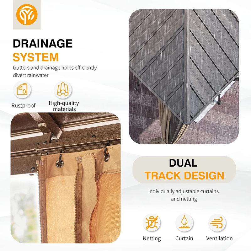 Gazebo Wood Outdoor Sunshade 3.65*6m Gazebos Aluminum Luxury Pavilion Outdoor for Garden