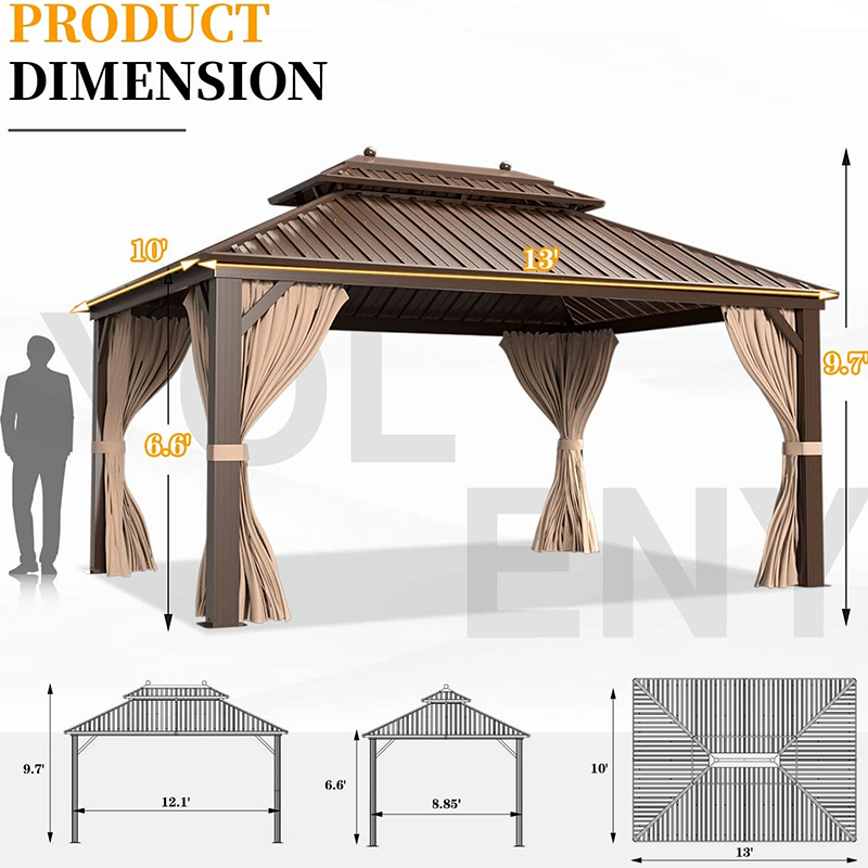 Gazebo Wood Outdoor Sunshade 3.65*6m Gazebos Aluminum Luxury Pavilion Outdoor for Garden