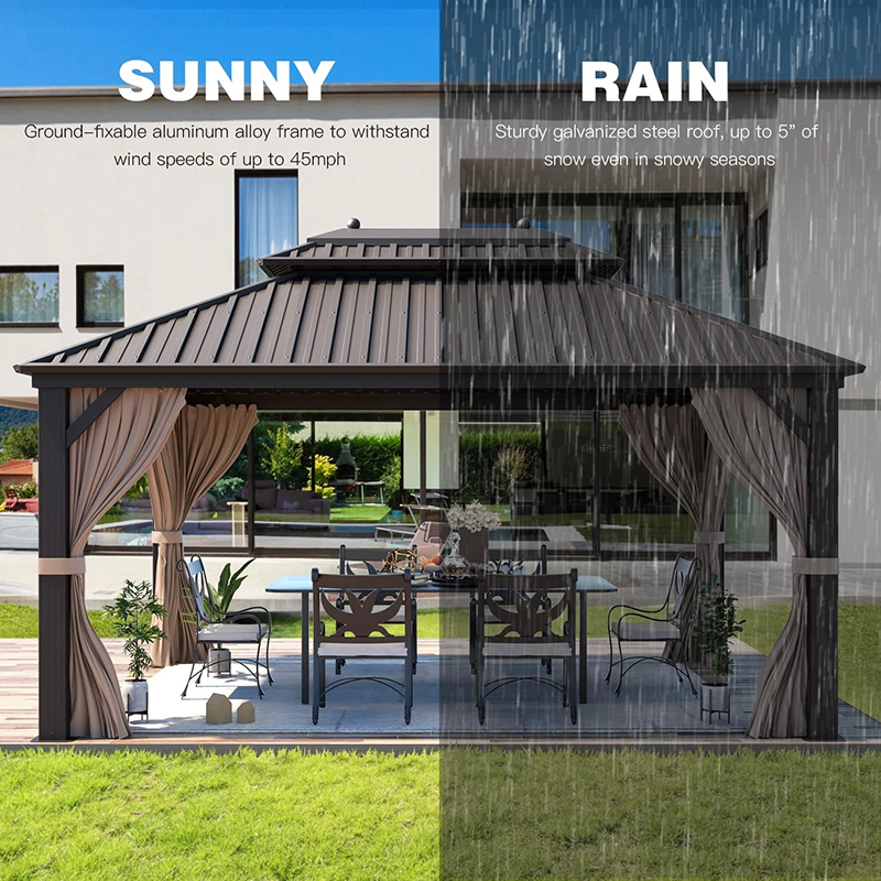 Gazebo Wood Outdoor Sunshade 3.65*6m Gazebos Aluminum Luxury Pavilion Outdoor for Garden