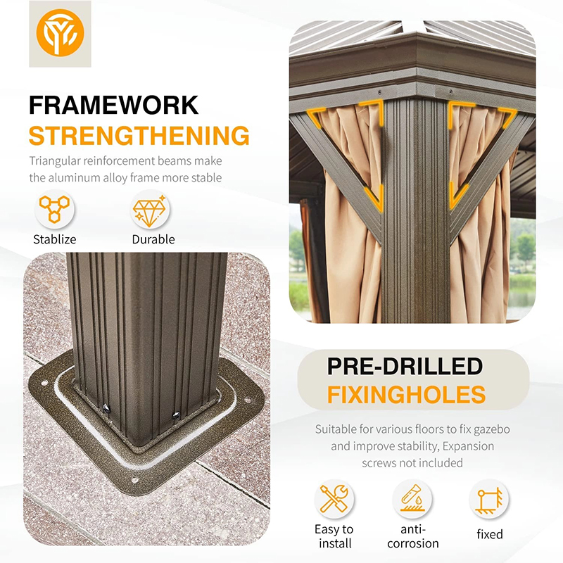 Gazebo Wood Outdoor Sunshade 3.65*6m Gazebos Aluminum Luxury Pavilion Outdoor for Garden