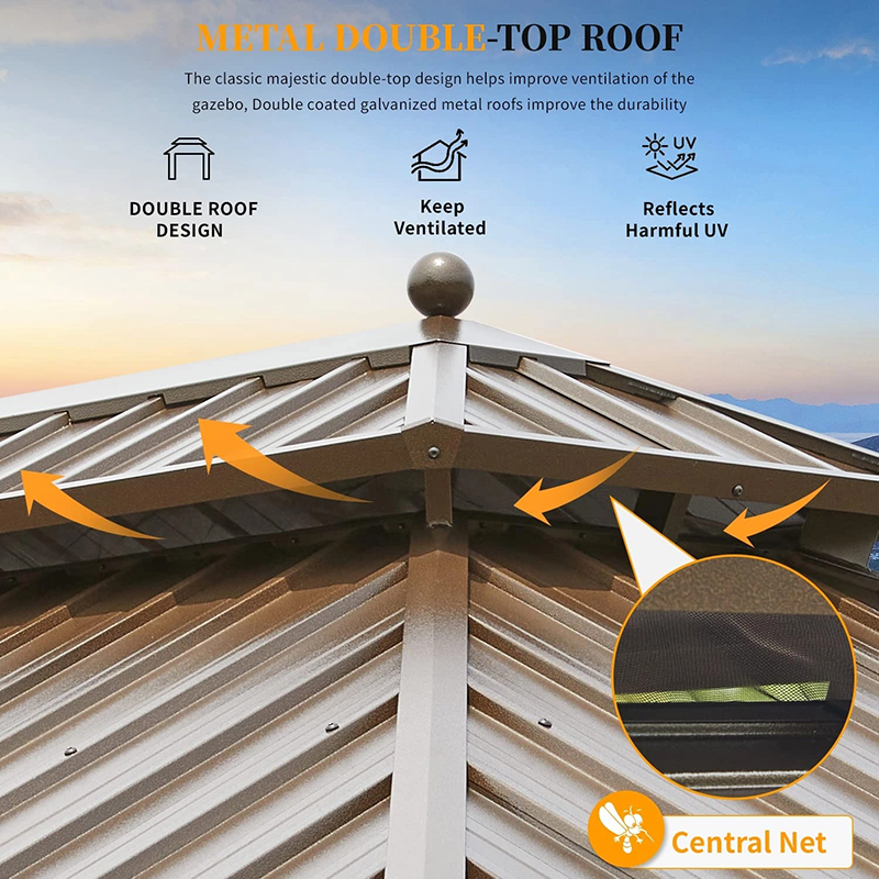 Gazebo Wood Outdoor Sunshade 3.65*6m Gazebos Aluminum Luxury Pavilion Outdoor for Garden