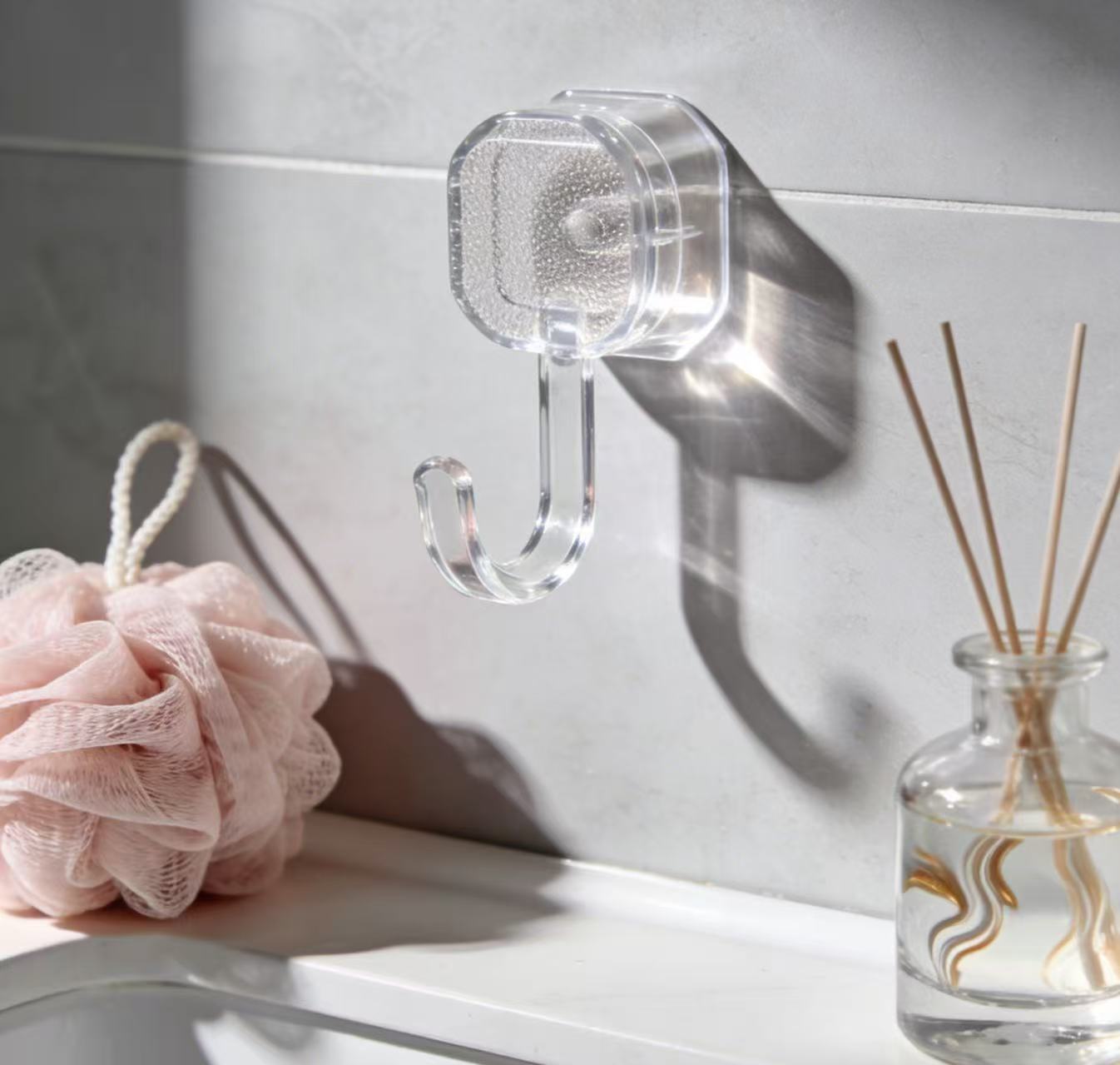 Small hook gets a makeover! Acrylic makes the bathroom look better