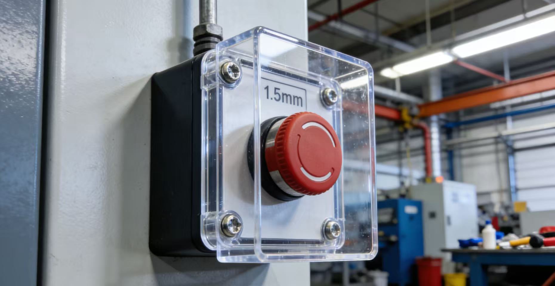 Acrylic high-transparency protection, industrial button safety barrier