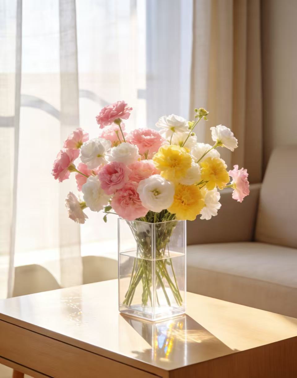 Caring for flowers with children, the vase is safe and beautiful