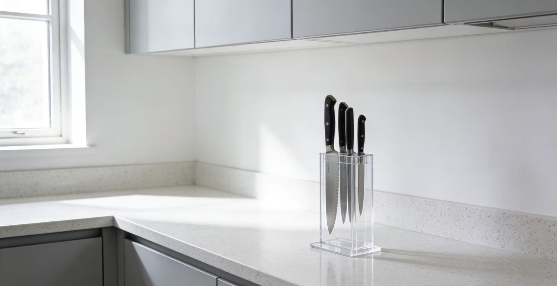 Food-grade acrylic knife holder with safety guard