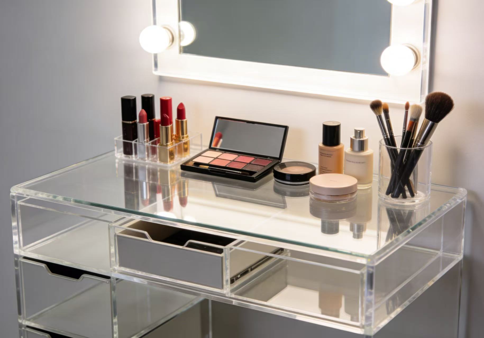 Pragmatists rejoice! The 'Hidden Storage Technique' of Acrylic Makeup Tables