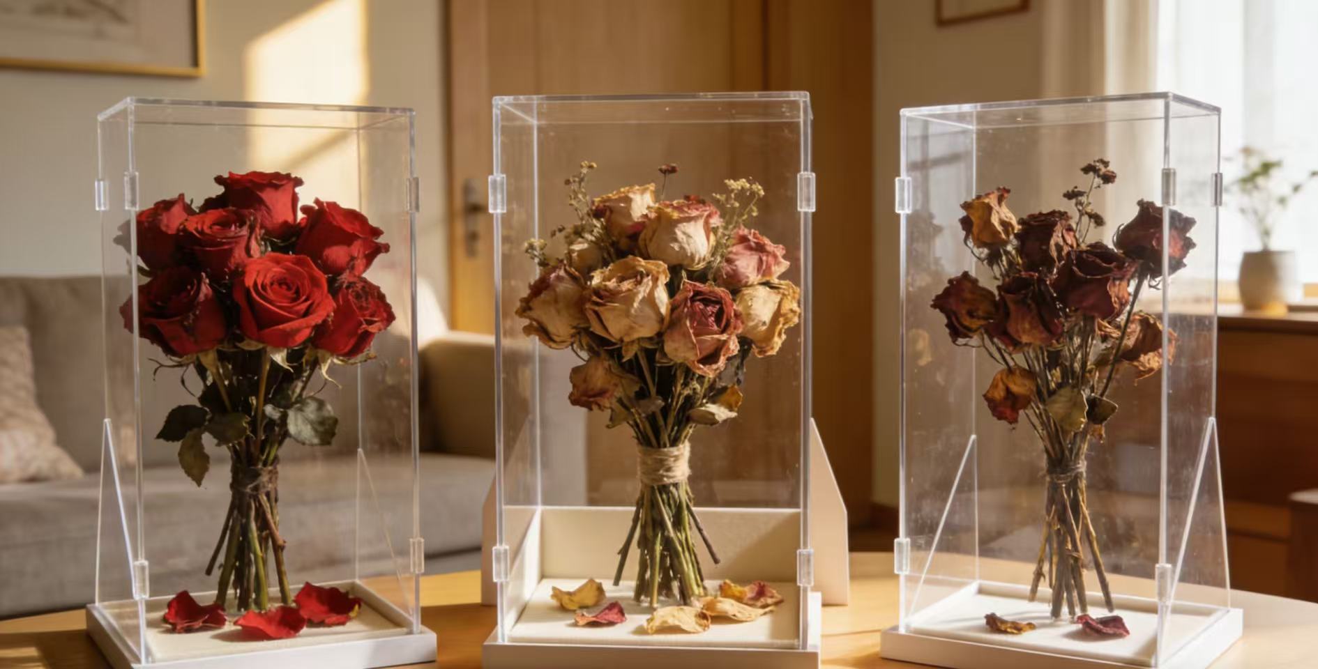 Acrylic flower display box, capturing romantic moments in time