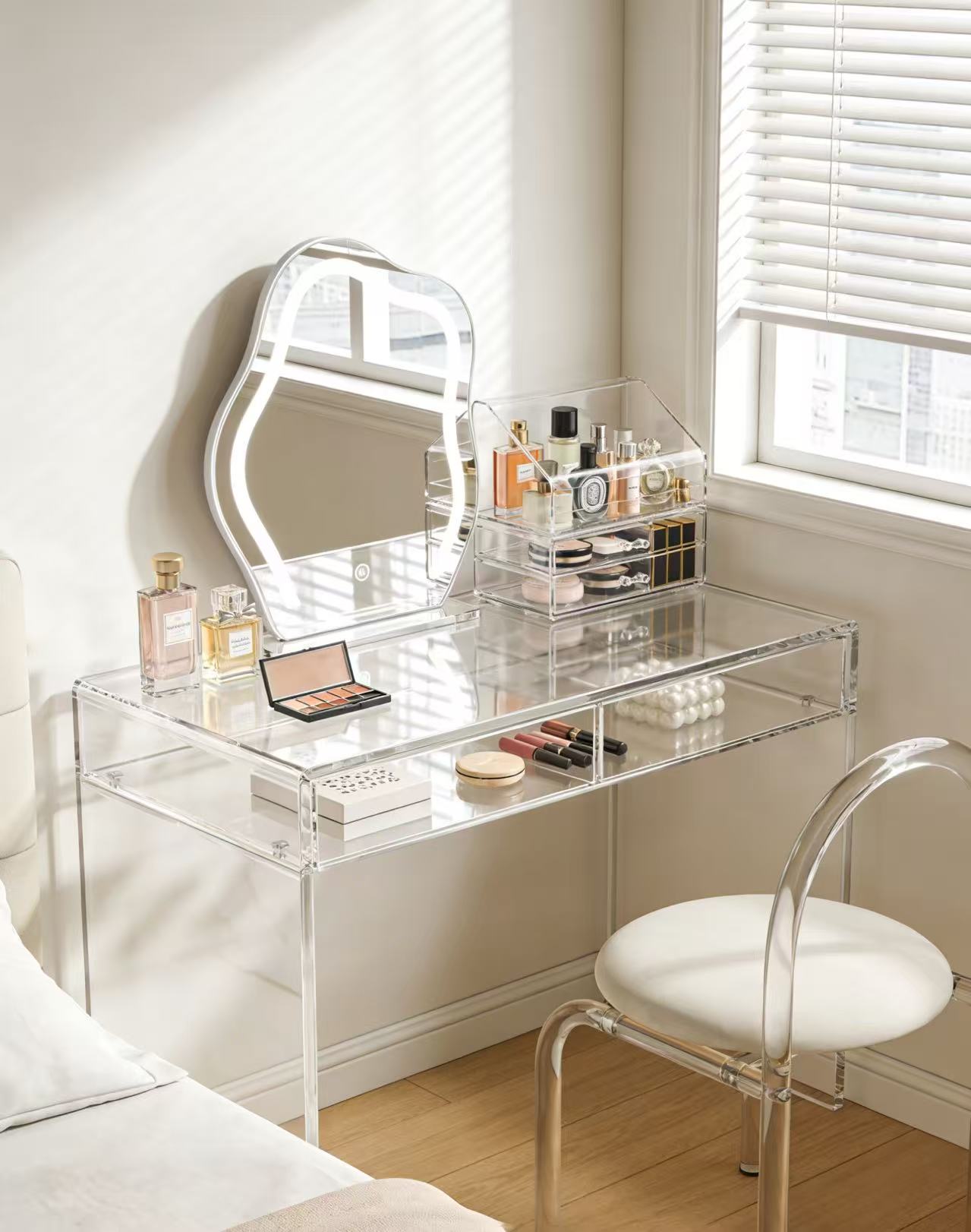 Must-have for renters! Portable and space-saving, the vanity table moves with your home.