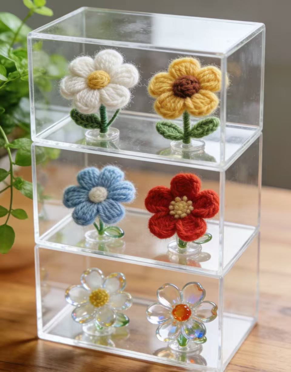 Acrylic display box, collectible handmade floral arrangement