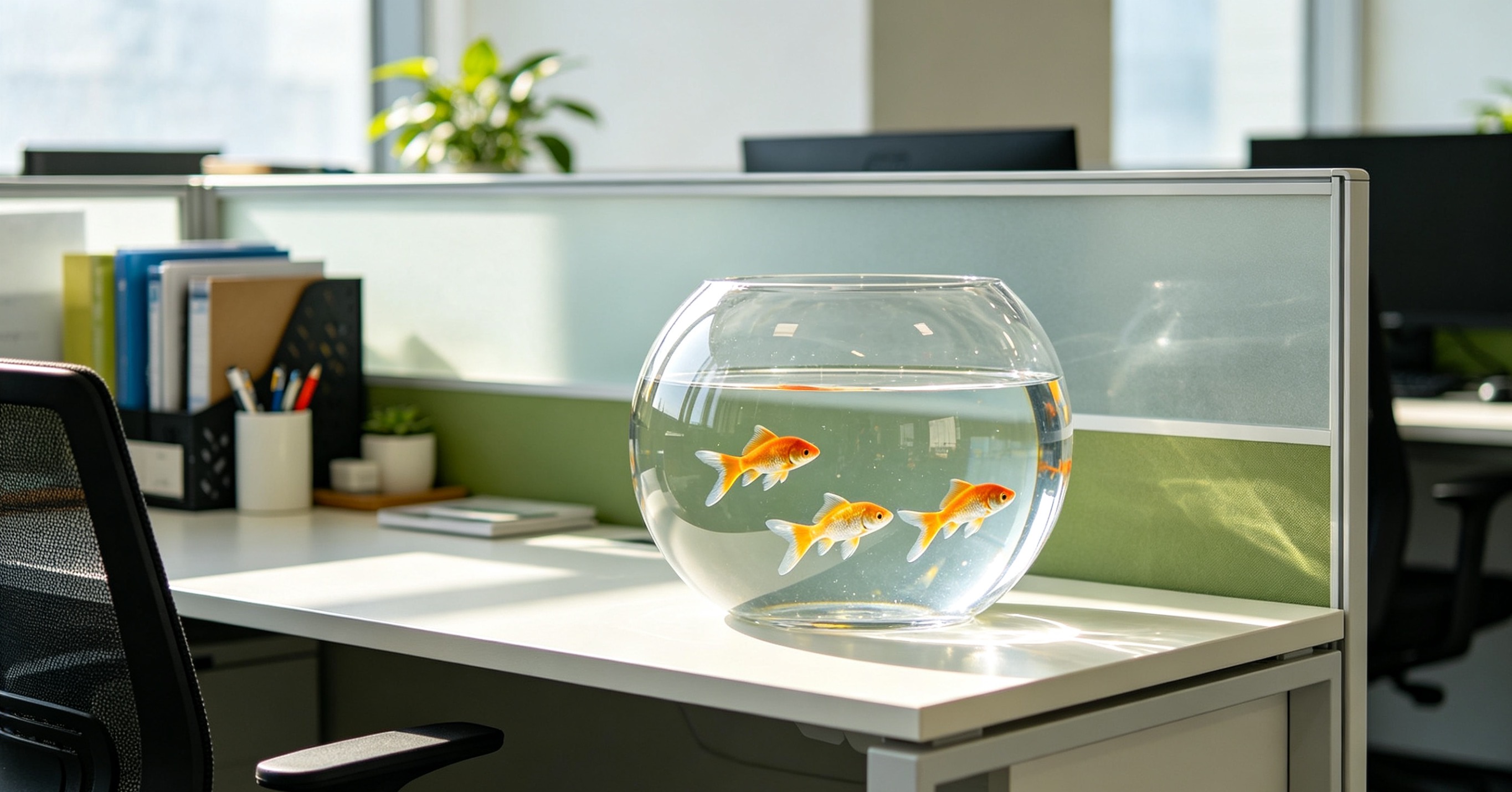 Acrylic round aquarium – an excellent choice for workstations that creates a relaxing and inviting atmosphere