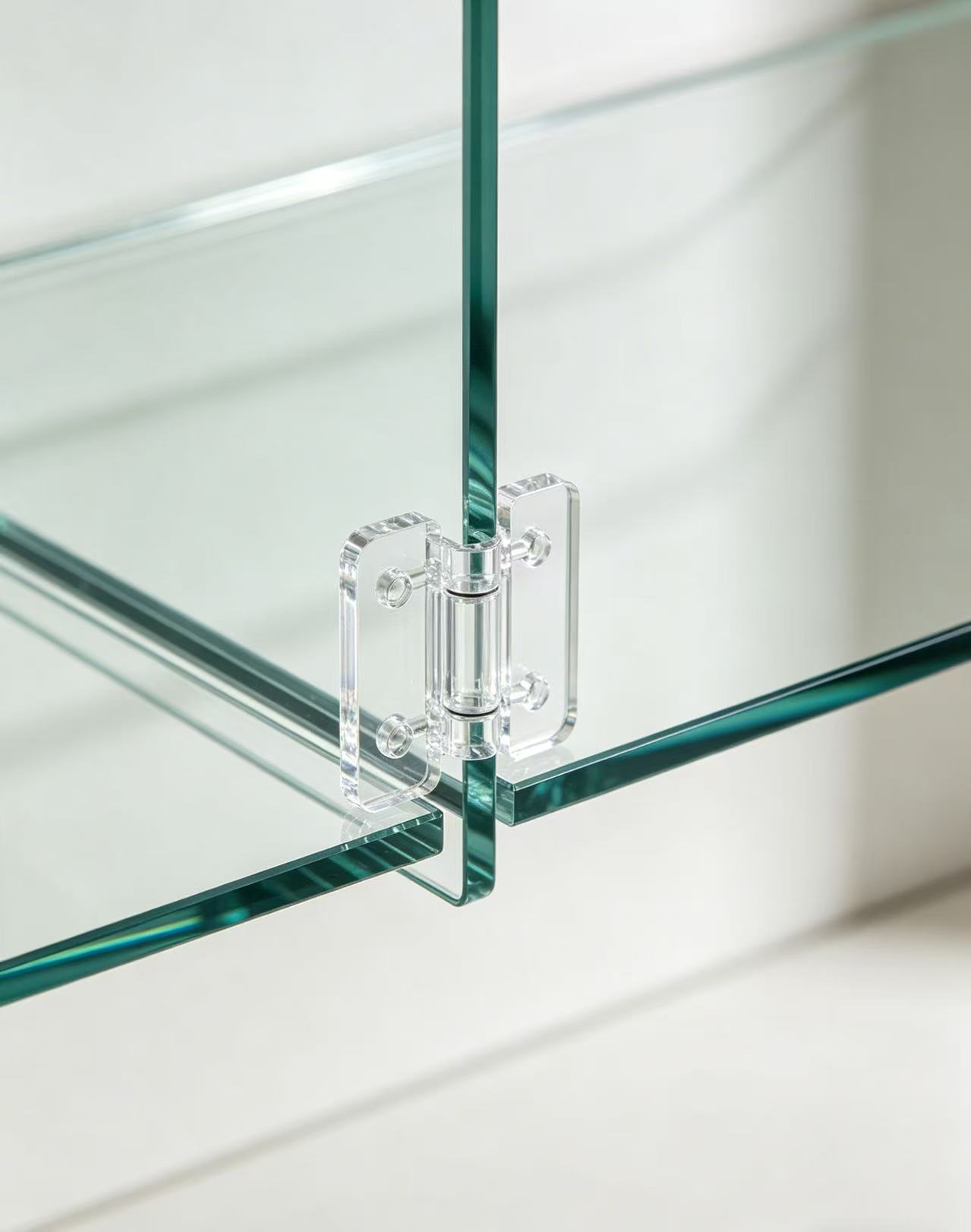 Acrylic hinges, embodying a discreet aesthetic quality
