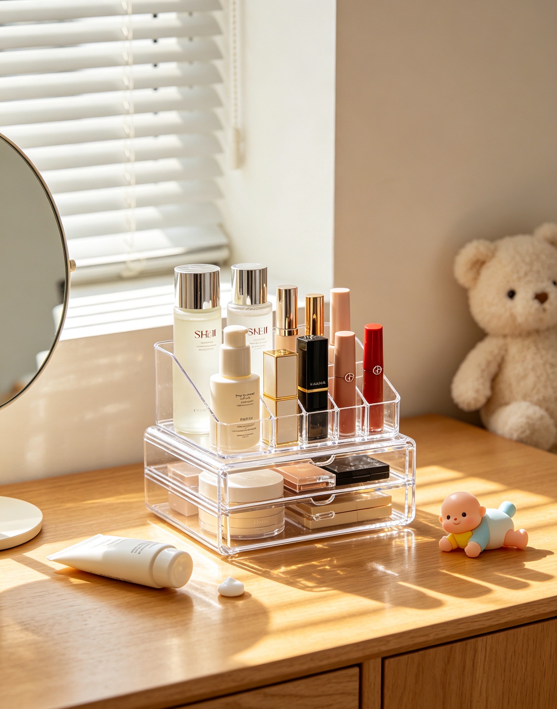 Acrylic Storage Shelf: Easy Beauty Maintenance Even with Children Around