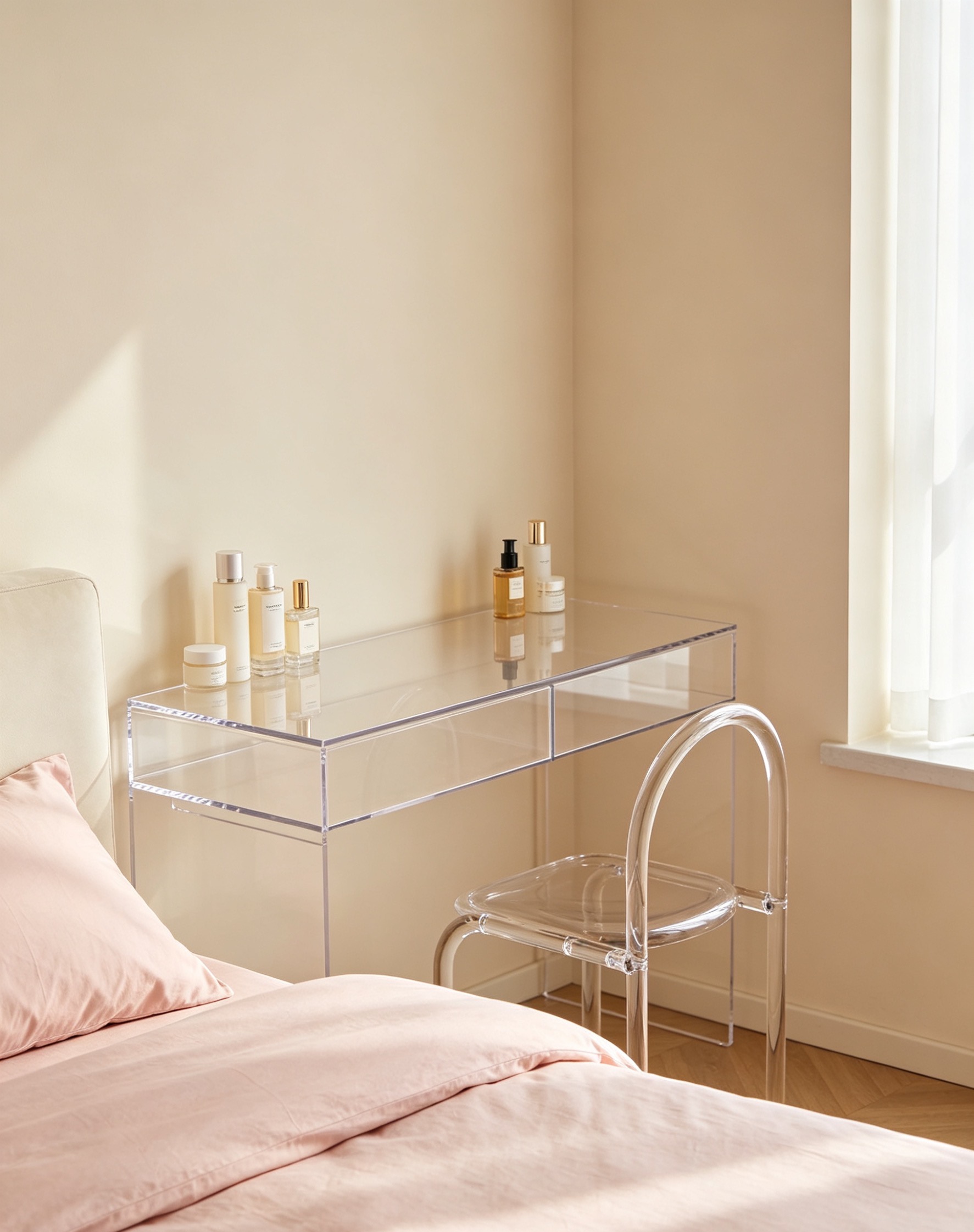 Summer acrylic makeup table: transparent, refreshing, and not stuffy
