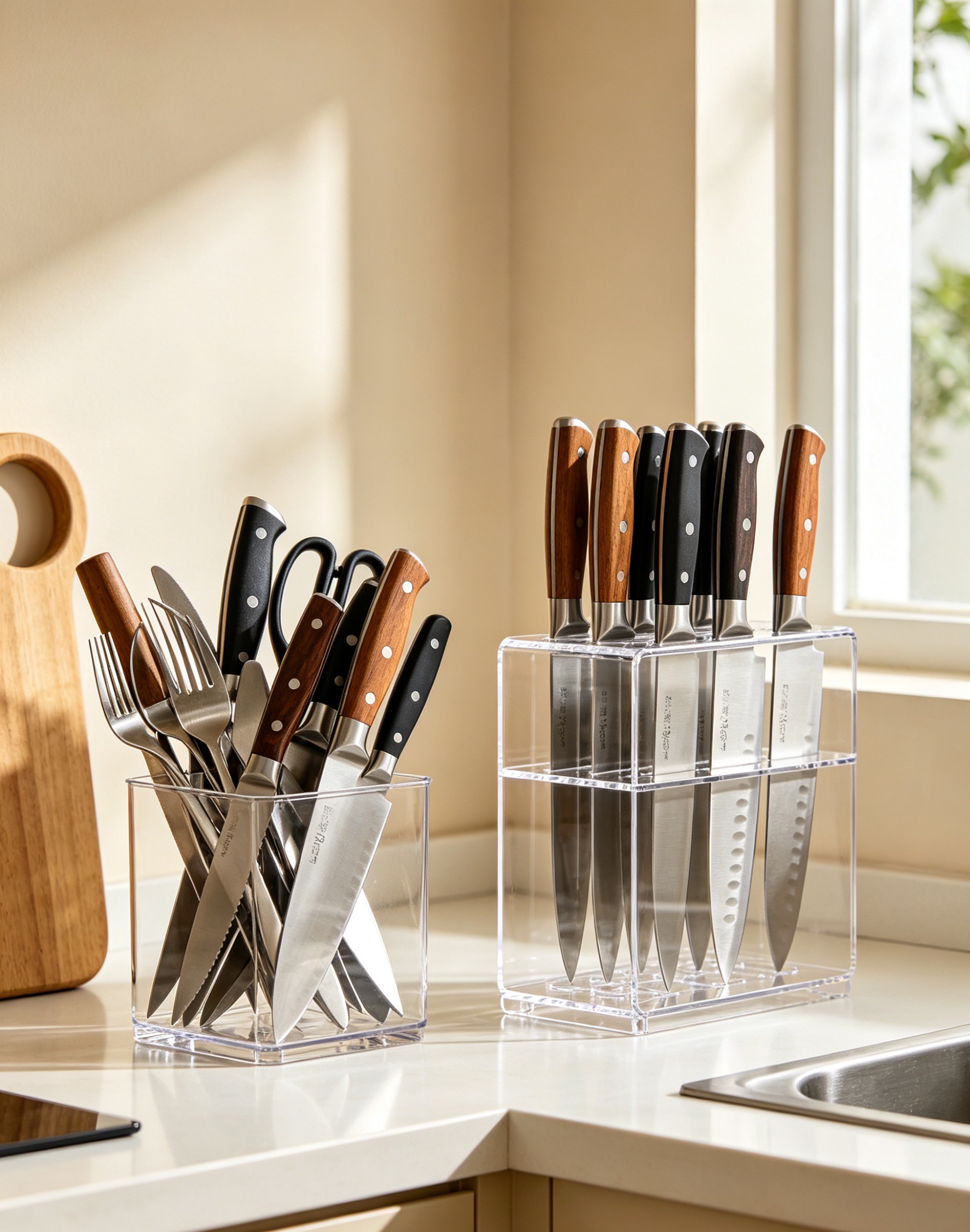 Acrylic knife holder, revitalizing a tidy kitchen space