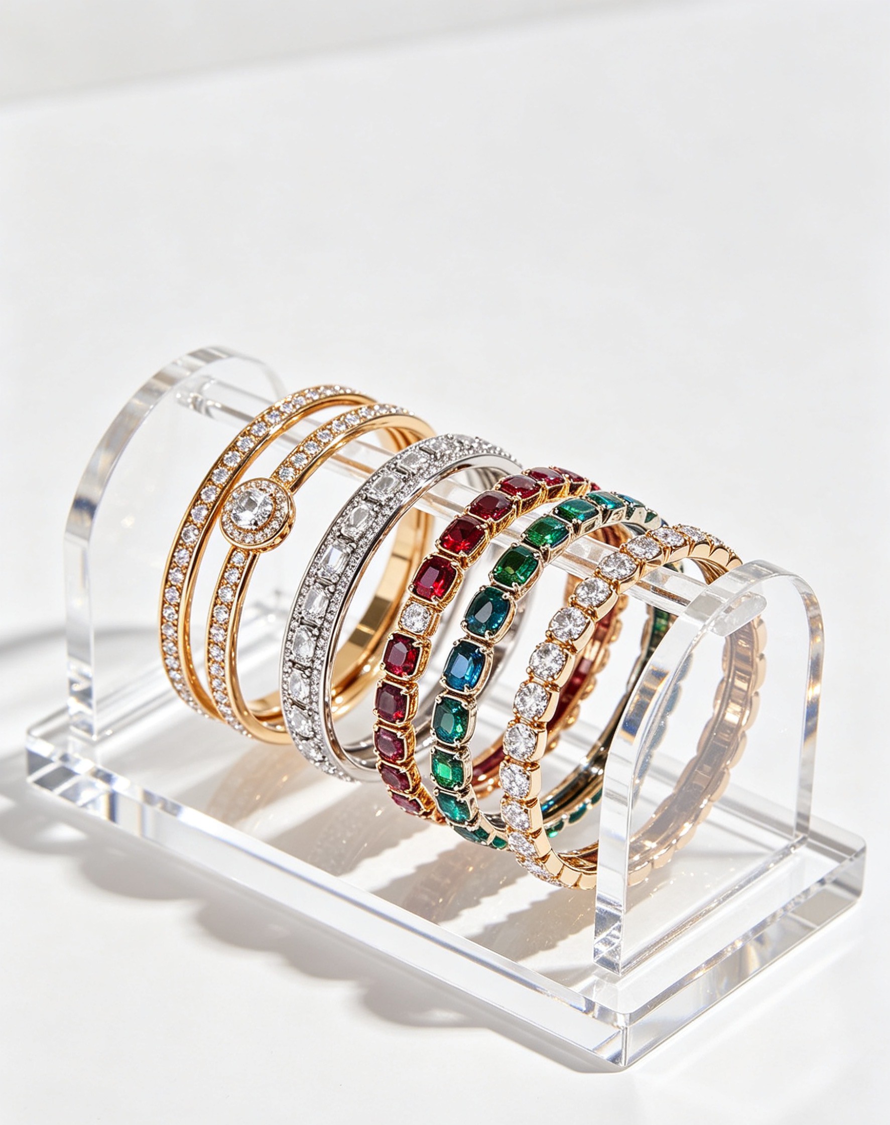 An invisible acrylic display stand that gives jewelry a natural shine