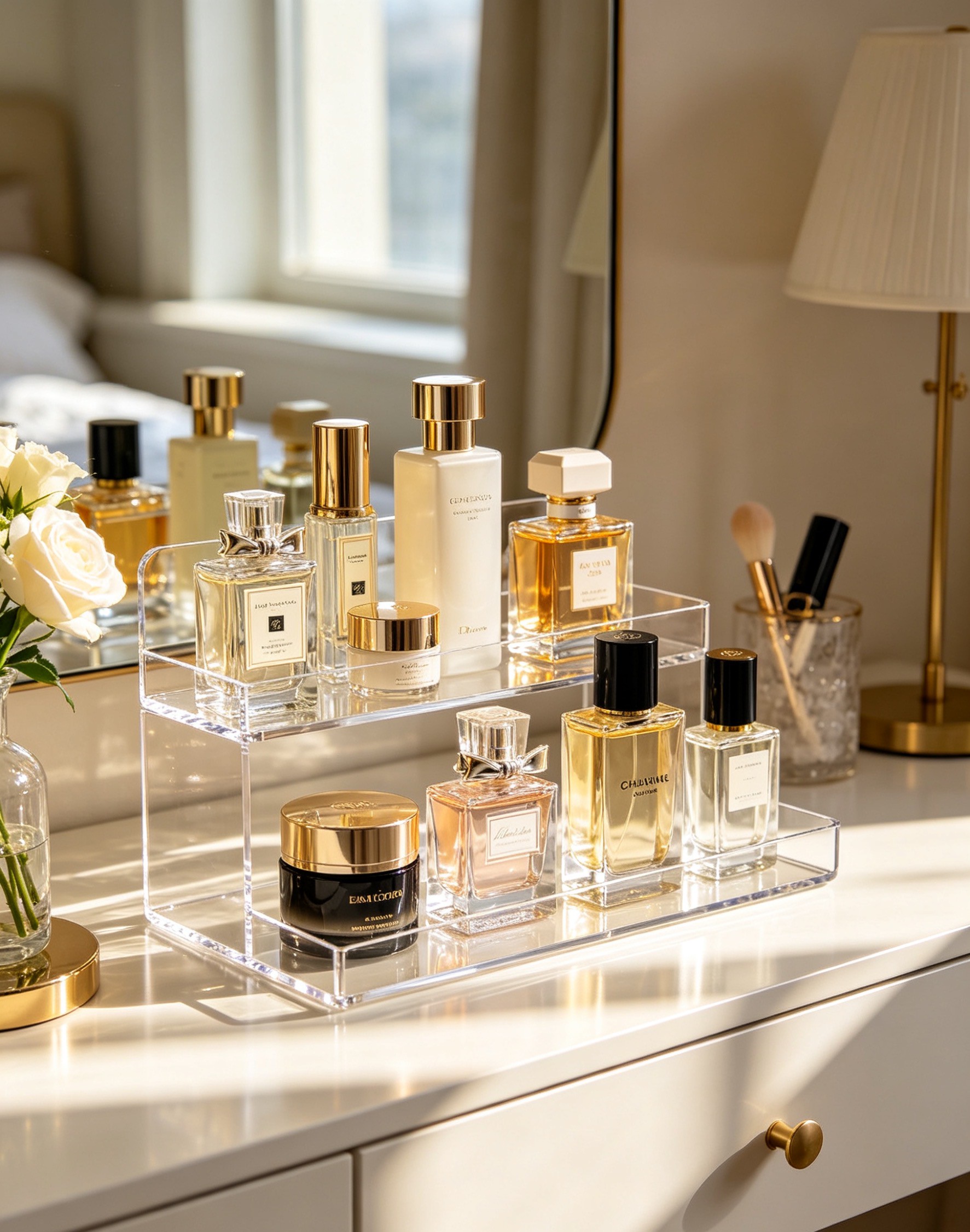 The acrylic cosmetic display rack offers a variety of storage solutions