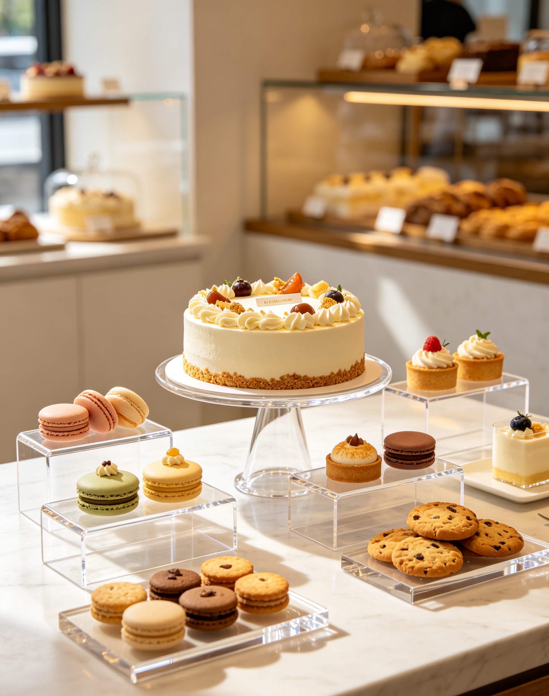 The acrylic cake display rack embodies a practical approach tailored specifically for retail stores