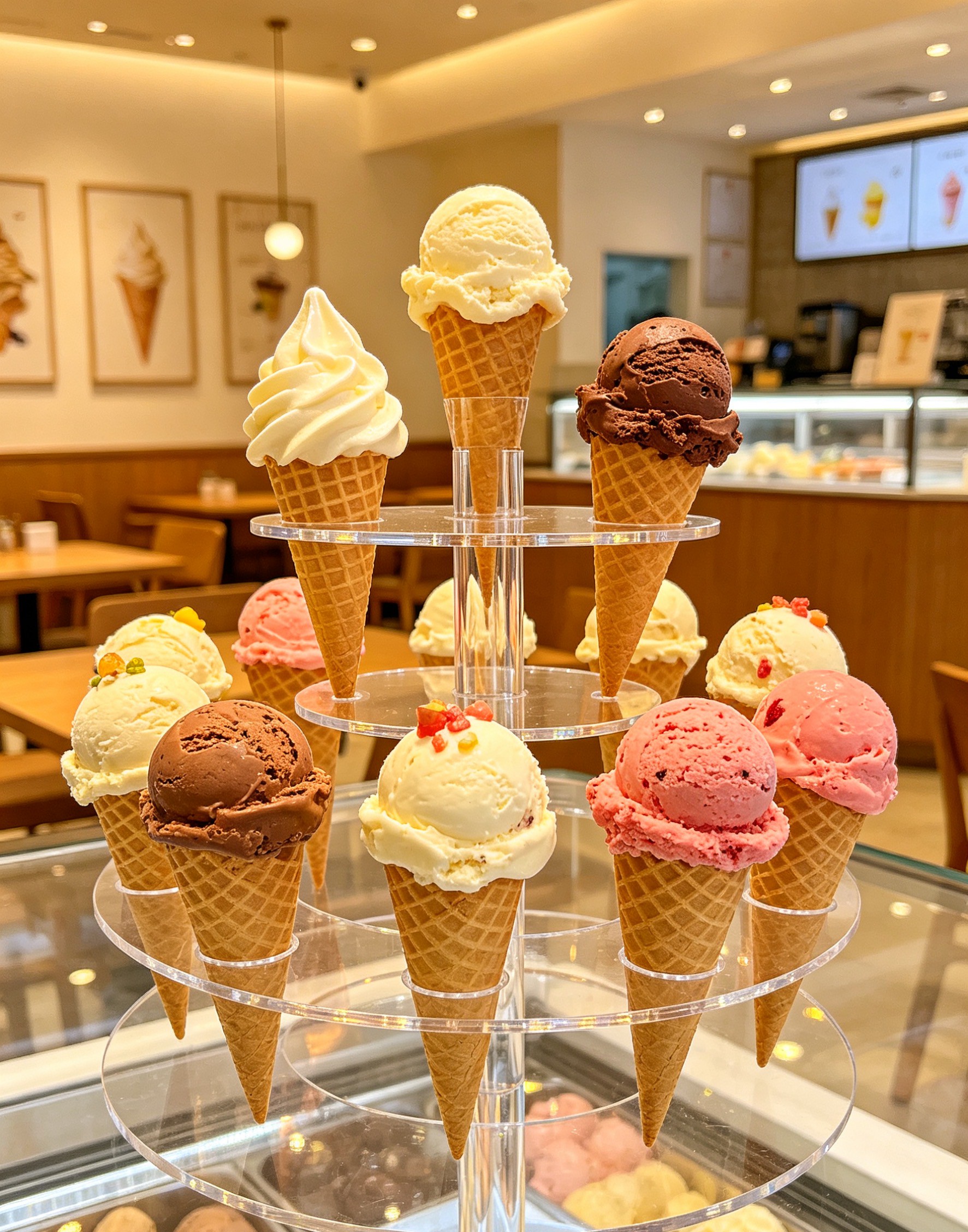 The acrylic ice cream display stand fits all scenarios perfectly