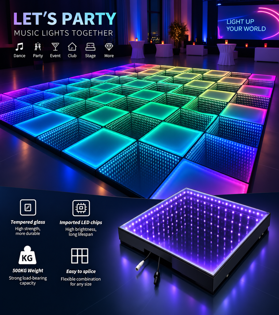 Colorful Dance Floor – Color Changing & Rainbow Panels