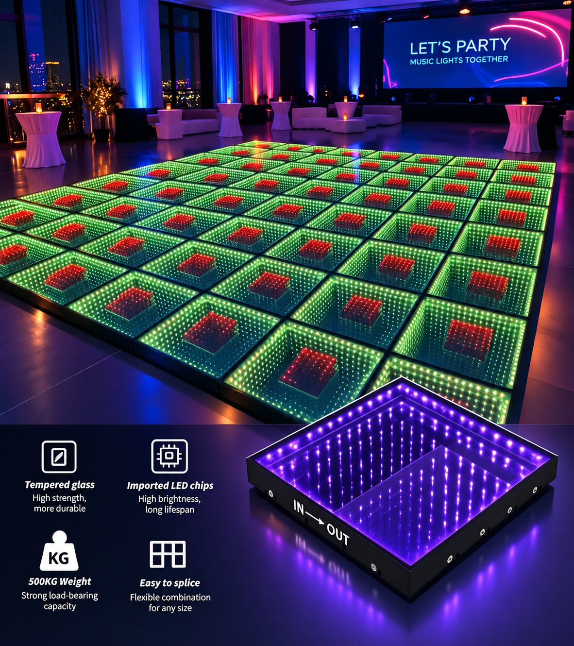 Double 3D LED Dance Floor – Nested Infinity Mirror Design