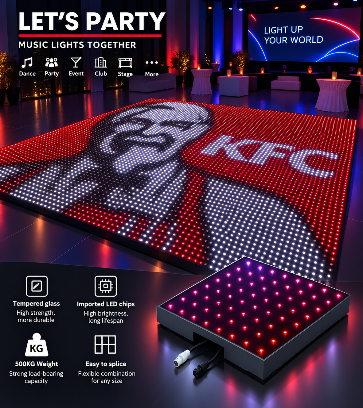 Pixel LED Dance Floor for Custom Text, Logos & Animations