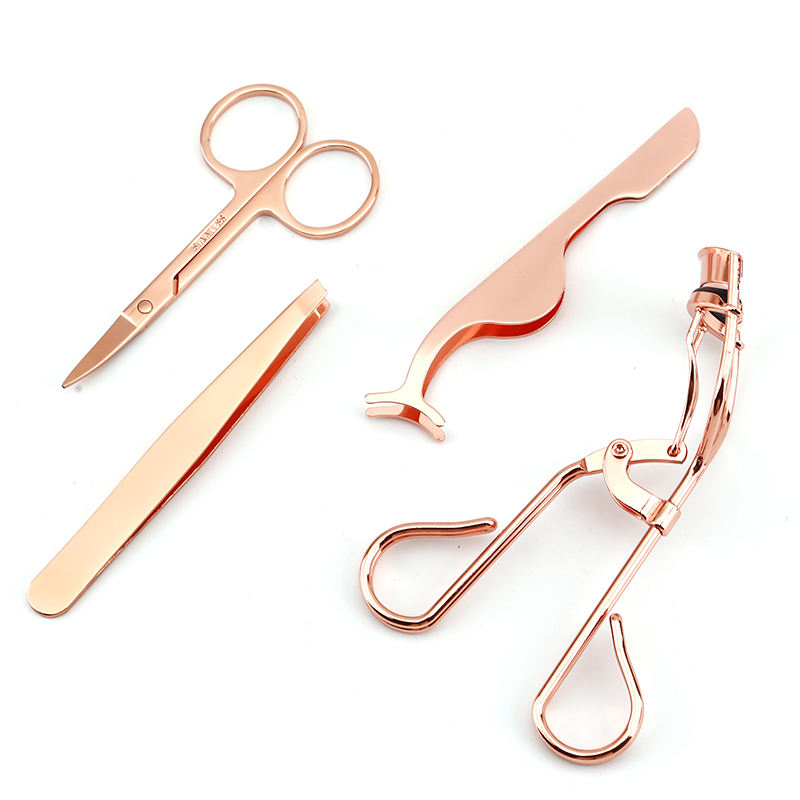 Free samples of our own brand rose gold eyelash curler set, stainless steel eyelash tweezers, makeup tools