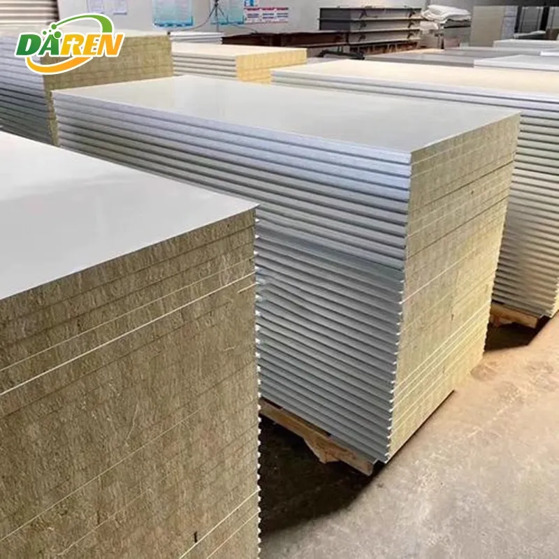 Rock Wool Color Steel Sandwich Panel Water/Fire Resistant Eco-Friendly Cold Room Food Pharmaceutical Purification Board Medical