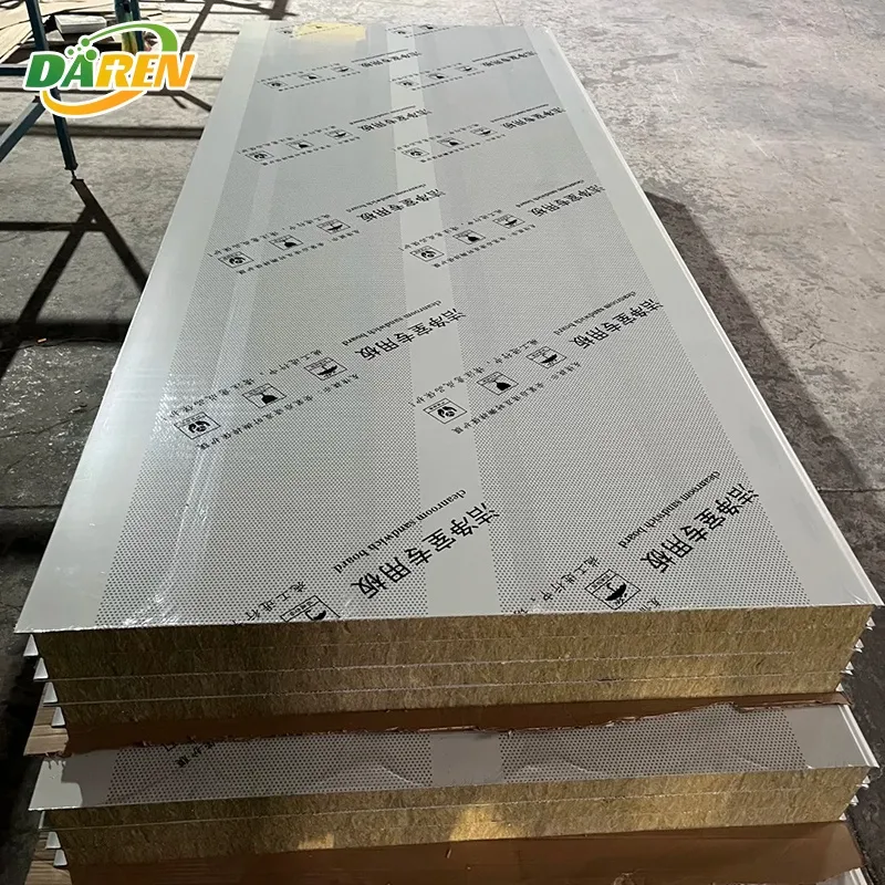 Rock Wool Color Steel Sandwich Panel Water/Fire Resistant Eco-Friendly Cold Room Food Pharmaceutical Purification Board Medical