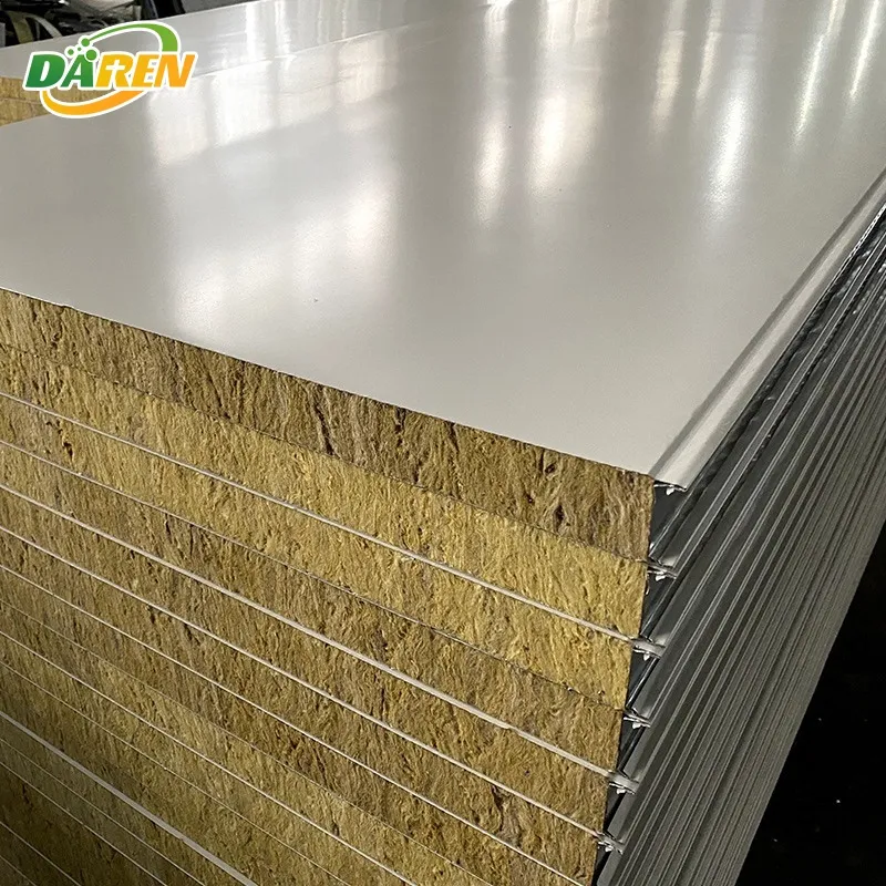 Rock Wool Color Steel Sandwich Panel Water/Fire Resistant Eco-Friendly Cold Room Food Pharmaceutical Purification Board Medical