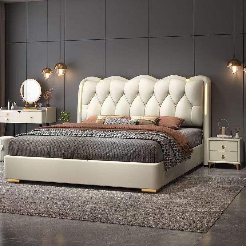Modern upholstered soft bed with backrest storage, suitable for bedrooms or hotel apartments made in China, Xingjie brand
