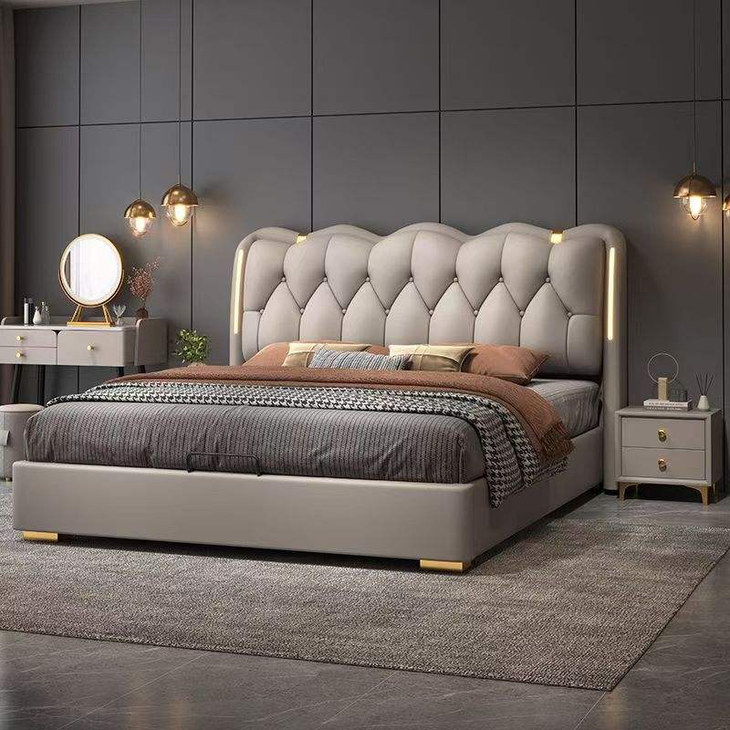 Modern upholstered soft bed with backrest storage, suitable for bedrooms or hotel apartments made in China, Xingjie brand