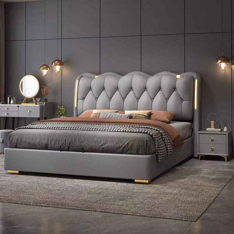 Modern upholstered soft bed with backrest storage, suitable for bedrooms or hotel apartments made in China, Xingjie brand