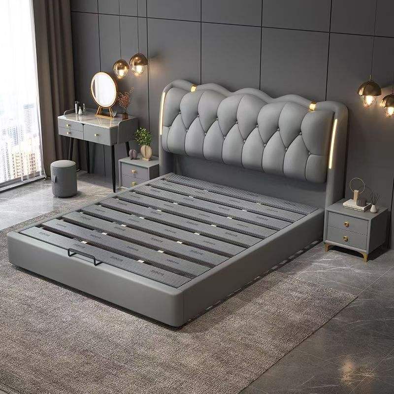 Modern upholstered soft bed with backrest storage, suitable for bedrooms or hotel apartments made in China, Xingjie brand