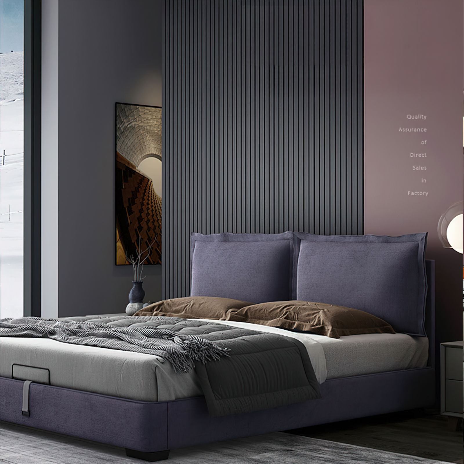 Modern solid wood upholstered bed with custom color, luxurious high-quality bedroom furniture